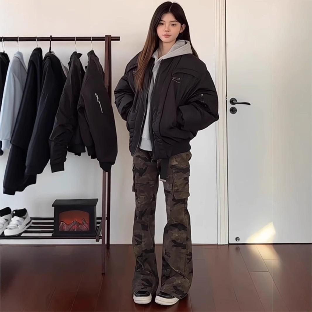 

Women s Retro High-Waisted Slimming Flare Camo Cargo Jeans Small камуфляжный