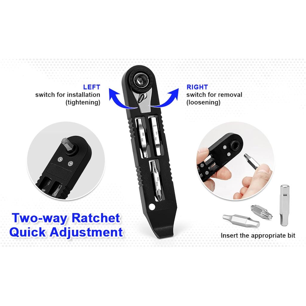 Fahrradreifenheber-Set - 14-IN-1 Tragbares Fahrrad-Multitool mit Mini-Ratschenschlüssel, Fahrradreifenhebern, Konusschlüsseln & Feilenklinge für MTB, Rennrad