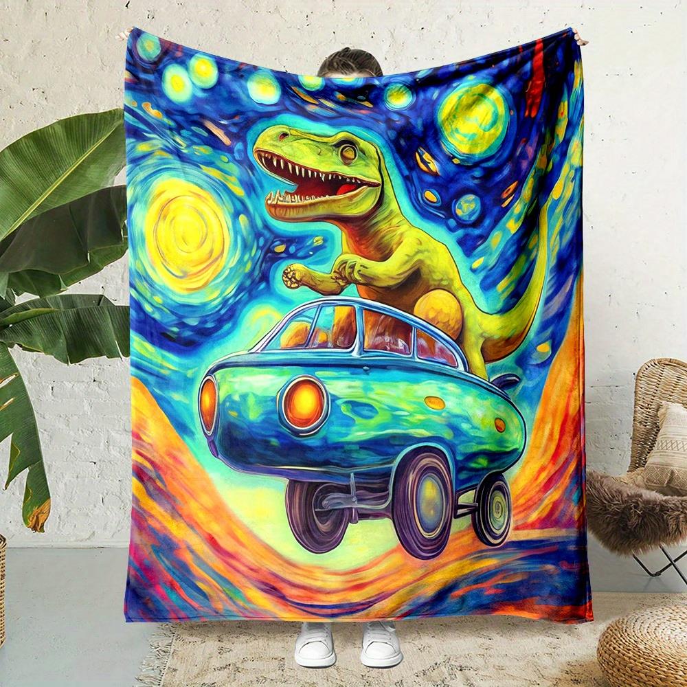 

Dinosaur Car Dream Starry Sky Pattern Flannel printed blanket suitable for all seasons for living room office sofa and travel 75x90cm