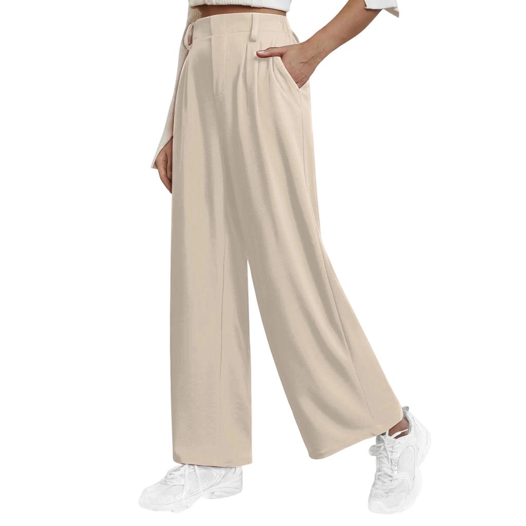 High Waist Wide Leg Pants for Women Casual Loose Fit Trousers with Side Pockets and Pleated Front Suitable for Daily Wear and Office