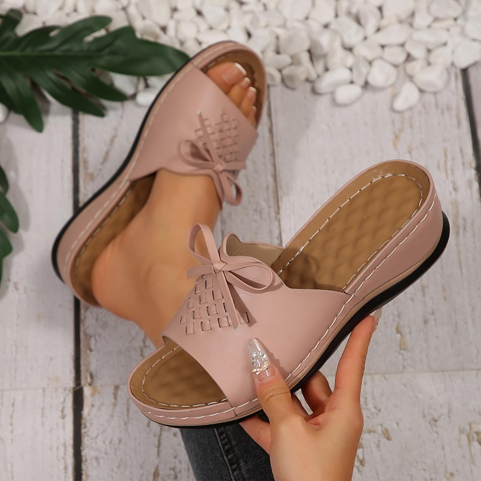 

Ladies casual coarse heel sandals, versatile round toe slippers for wearing outside 43 рожевий