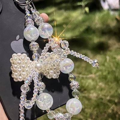 Süße Perlen Glücksbogen Handy-Lanyard Strass Handgelenk-Kette Exquisites Anhänger