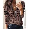 Camicia Casual Lunga da Donna Estiva Nuova con Collo a Revers Stampa Geometrica Retrò Top Elegante da Donna Top da Donna per Pendolari