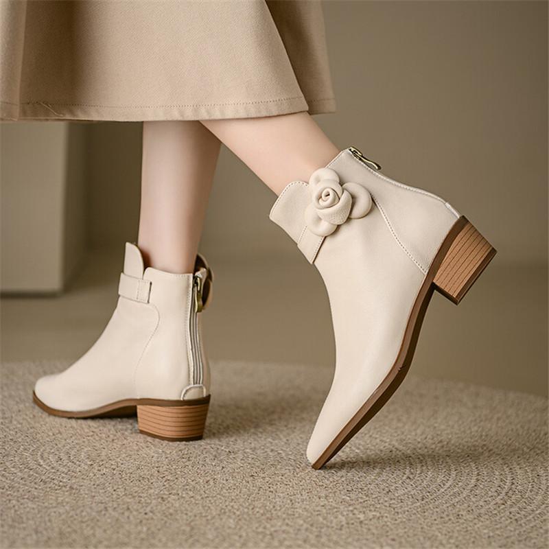 Fashion 2025 Autumn Genuine Leather Women Boots Pointed Toe Chunky Heel Boots for Women Fashion Ankle Boots Winter Boots Zapatos Mujer