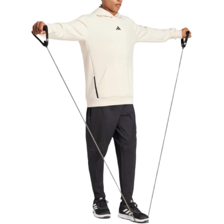 Adidas Designed For Training Hoodie Logo Print Pullover Long Sleeve Sweatshirt Men Hoodies Beige JI6259