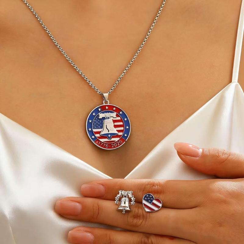 Stylish Commemorative 250 Years Independence Necklace With Liberty Bell Charm Alloy Fashion Jewelry