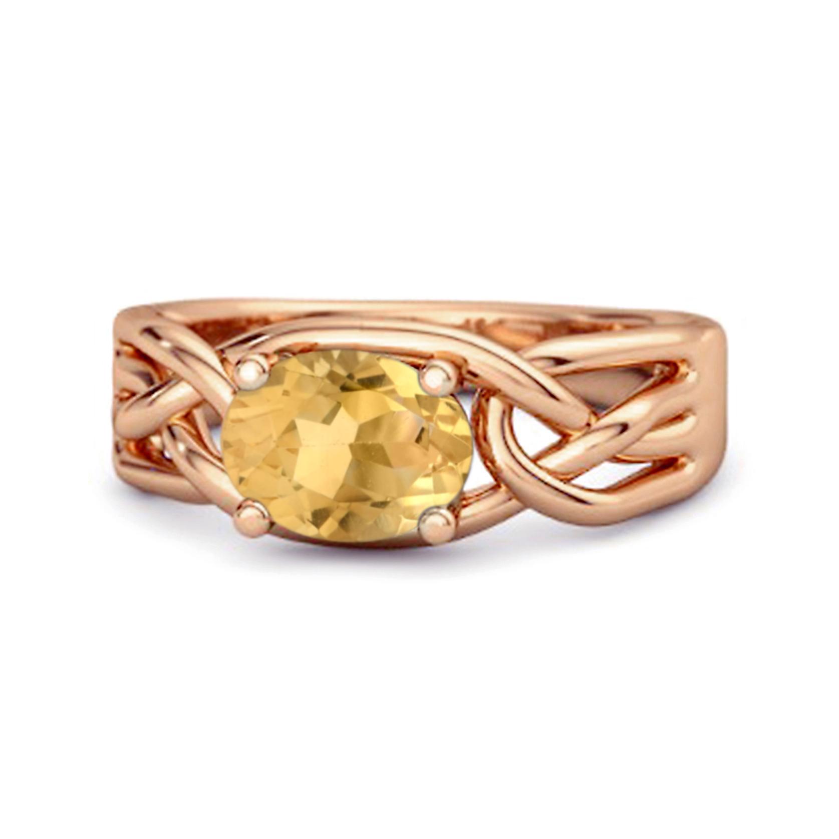 Citrine Celtic Knot Band Design Ring - 925 Sterling Silver Rose Gold Vermeil 6.5