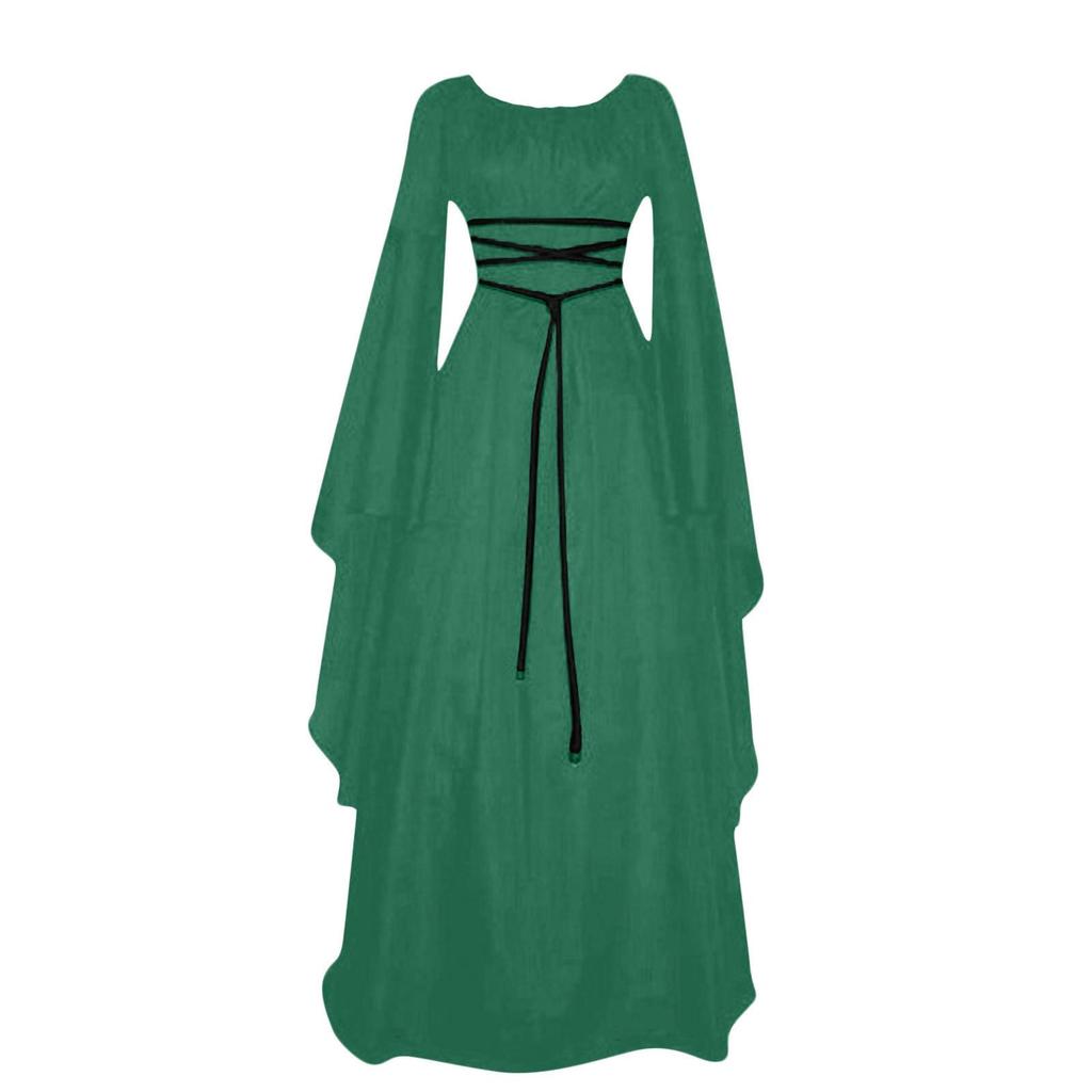 Dámský halloweenský kostým s dlouhým rukávem, kulatým výstřihem, šněrováním v pase, nepravidelné šaty, středověké retro elegantní večerní šaty