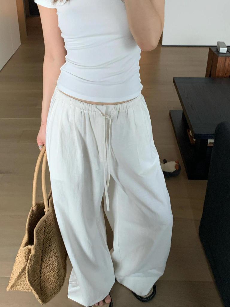 Women's Wide-Leg Cotton-Linen Floor-Length Pants - Relaxed, Sun-Protective, Summer 2026 Style, Plus Size Available