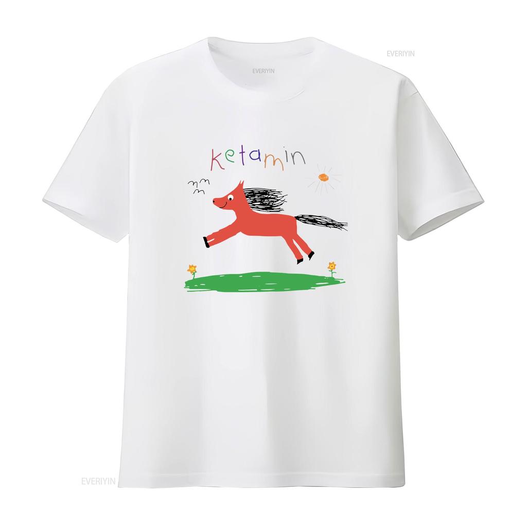 Ketamine horse child drawing tee Meme Heavy Cotton T Shirt vintage Washed Versatile Casual Slightly designer clothes Soft