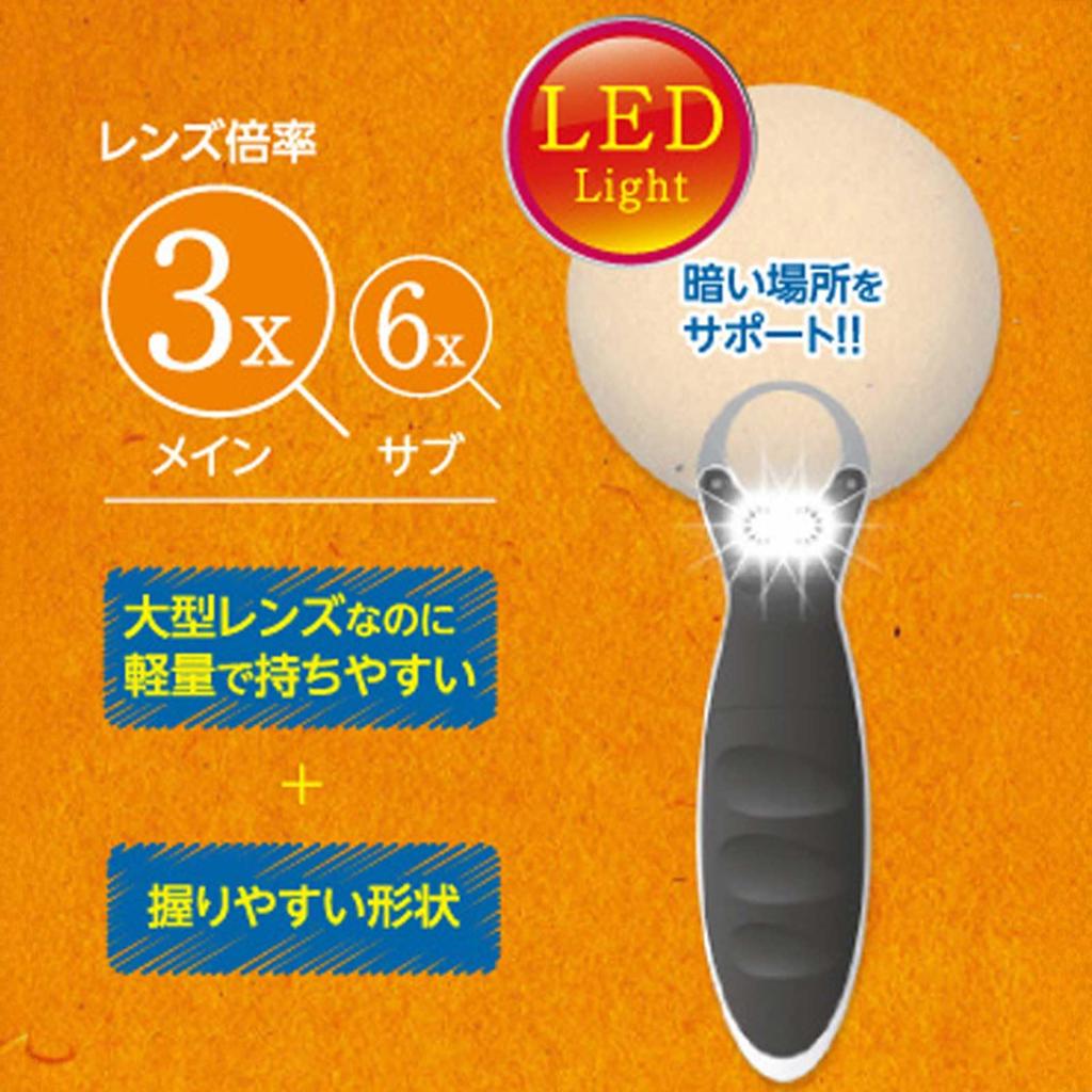 Nissiniryouki Magnifying Glass with Large LED 3x Perfect for Precision Tabletop 970012 Easy-to-Read Text, Lens, Light, Easy-Grip Shape, Stylish, Cute,