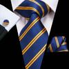 Hi-Tie Business Formal Striped Tie Jacquard Woven Silk Necktie Handkerchief Cufflinks Set for Men