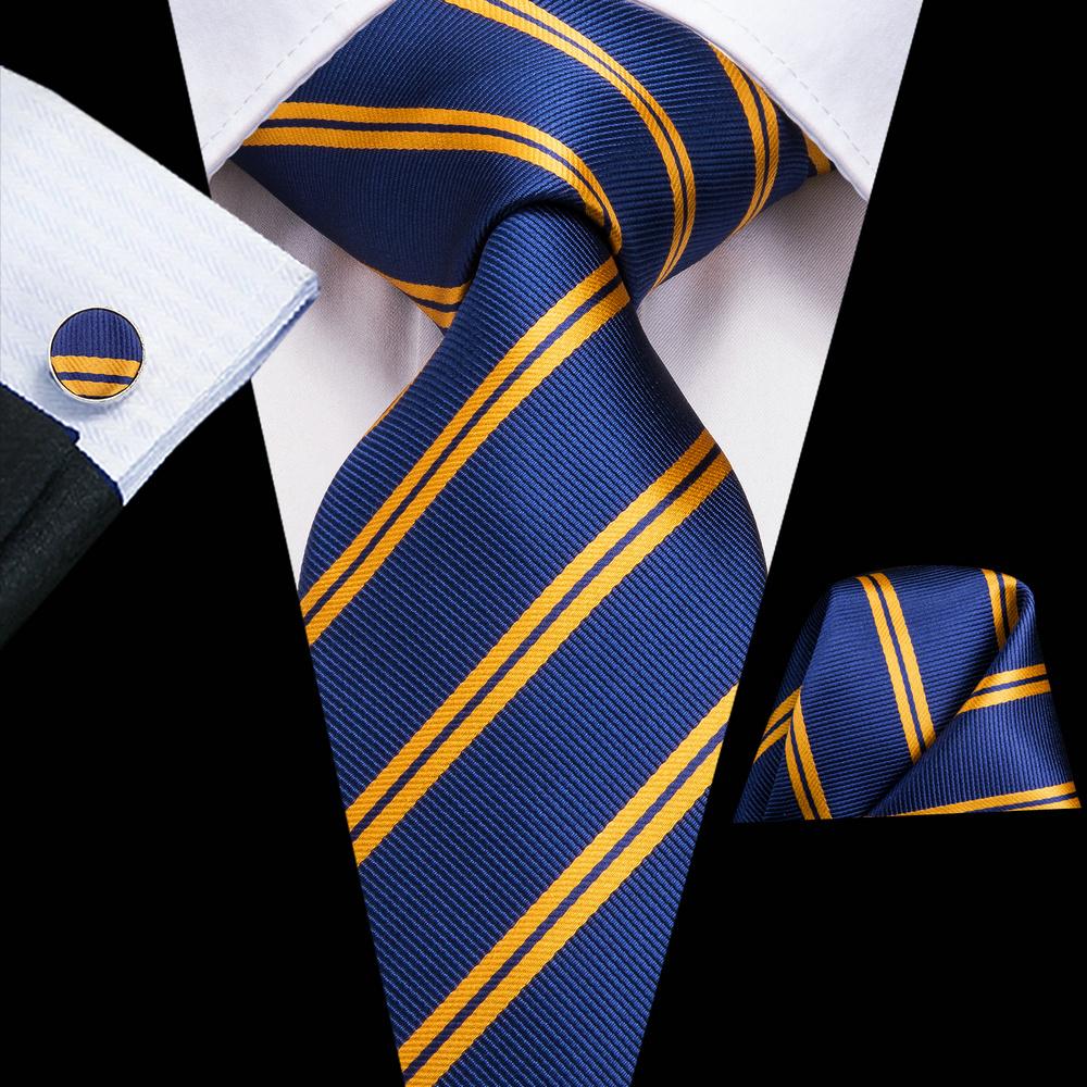 Hi-Tie Business Formal Striped Tie Jacquard Woven Silk Necktie Handkerchief Cufflinks Set for Men
