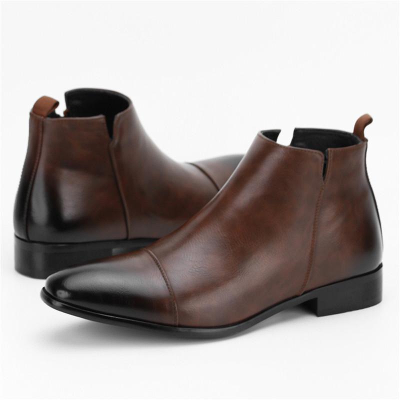 Designer New Winter Pointed Patchwork Pu Leather Shoes High Tops Motorcycle Shoes For Male Formal Business Chelsea Ankle Boots