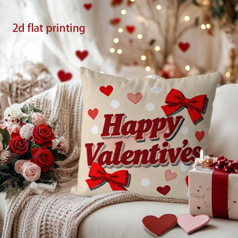 Heart & Bow Pillowcase for Valentine's Love Pattern Cushion Cover Suitable for Sofa Bedroom Car Pillow Cover