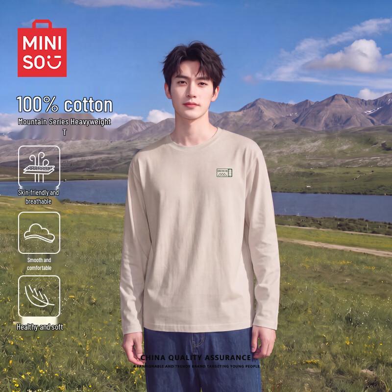 MINISO Men's Heavyweight Pure Cotton Long Sleeve T-Shirt