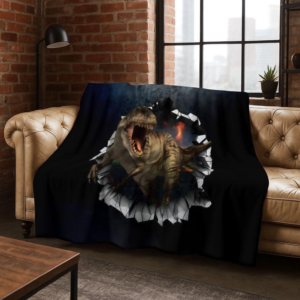 3D Illusion Breaking Wall Dinosaur Animal Series Flannel Blanket,Cozy Soft Throw Blanket for Home Bedroom Bed Sofa Cover Kids
