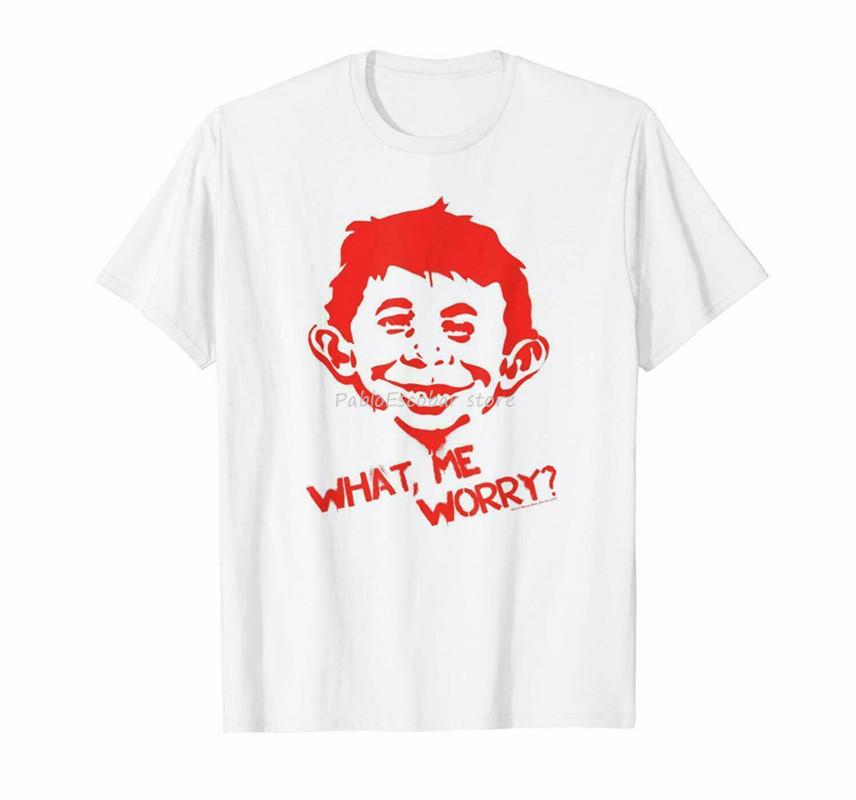 men summer t- shirt brand tops Funny Top Tees Euro Size What Me Worry Alfred E. Neuman Humor Mad Magazine White T-Shirt S разноцветный