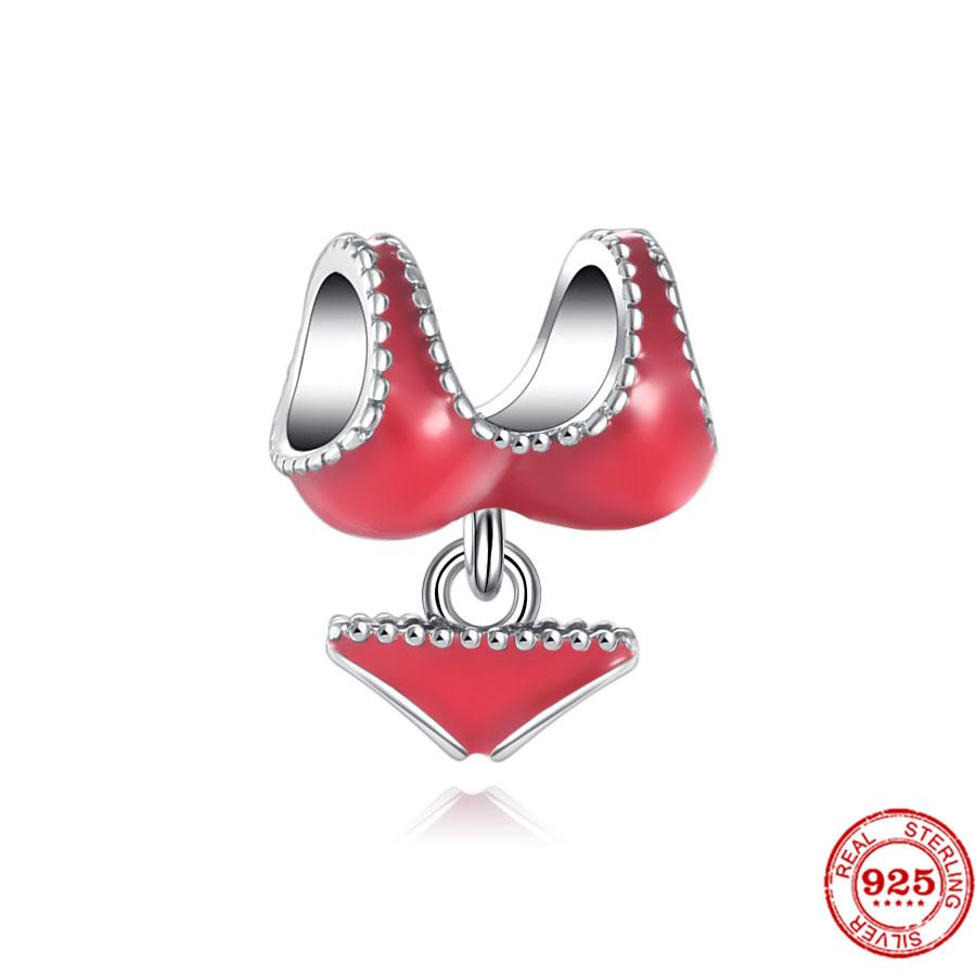 925 Sterlingsilber DIY Schmuck Lippenstift High Heels Liebesherz Hantel Apfel Charm Perle Armband