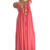 Vintage Women Lace Flower Sleeveless Solid Color Ruffle Casual Summer Maxi Dress