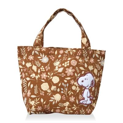 Hapitas Snoopy Canvas Mini Tote Bag 6077 Brown Flower Garden PN145.
