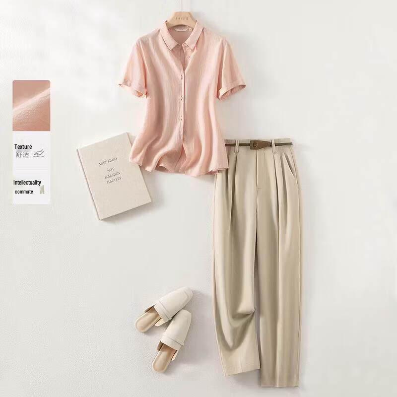 IHIMI Women s Retro Lapel Shirt & Wide-Leg Suit Pants Set M