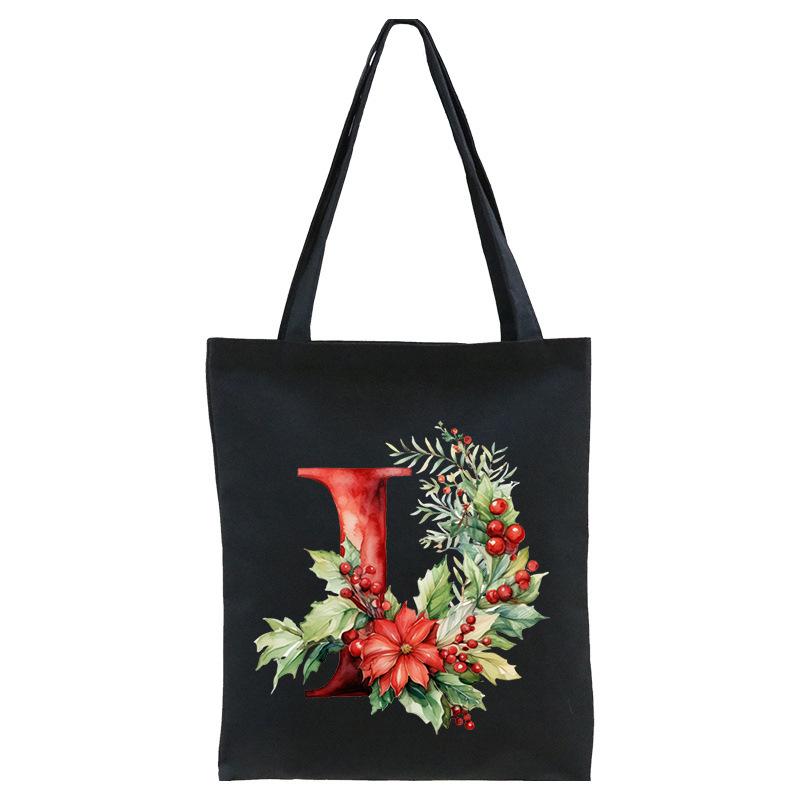 26 English letters A-Z floral print student canvas bag fashion portable shopping bag shoulder bag