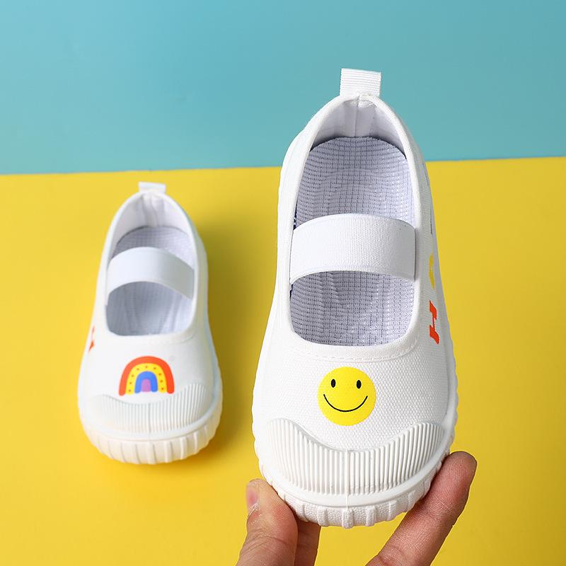 

Kindergarten indoor small white shoes 2025 spring and autumn new shallow elastic belt one foot slip single shoes soft soled canvas shoes 33