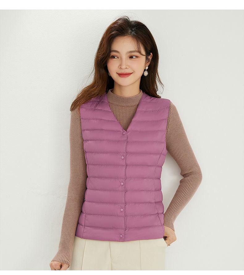 Women's Plus Size Collarless Down Vest - Short, Warm Shoulder Cape Jacket for Middle-aged and Young