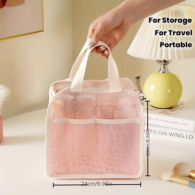 1 Mesh Tote Bag Mesh Design Cosmetic Bag Travel Portable Lipstick Bag Cosmetics Storage Bag Toiletry Wash Bag Mesh See-Through Swimming Bag Beach Bag