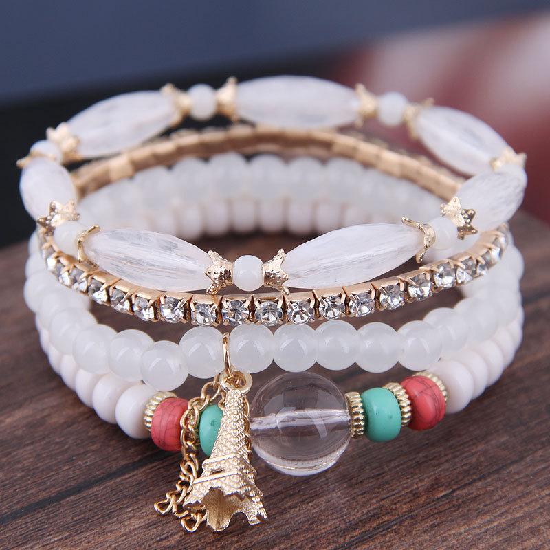 DIEZI Korean Ethnic Bohemian Crystal Beads Leaves Charm Bracelets For Women Girls Elastic Rope Wrap Bracelet Pulseira Feminina