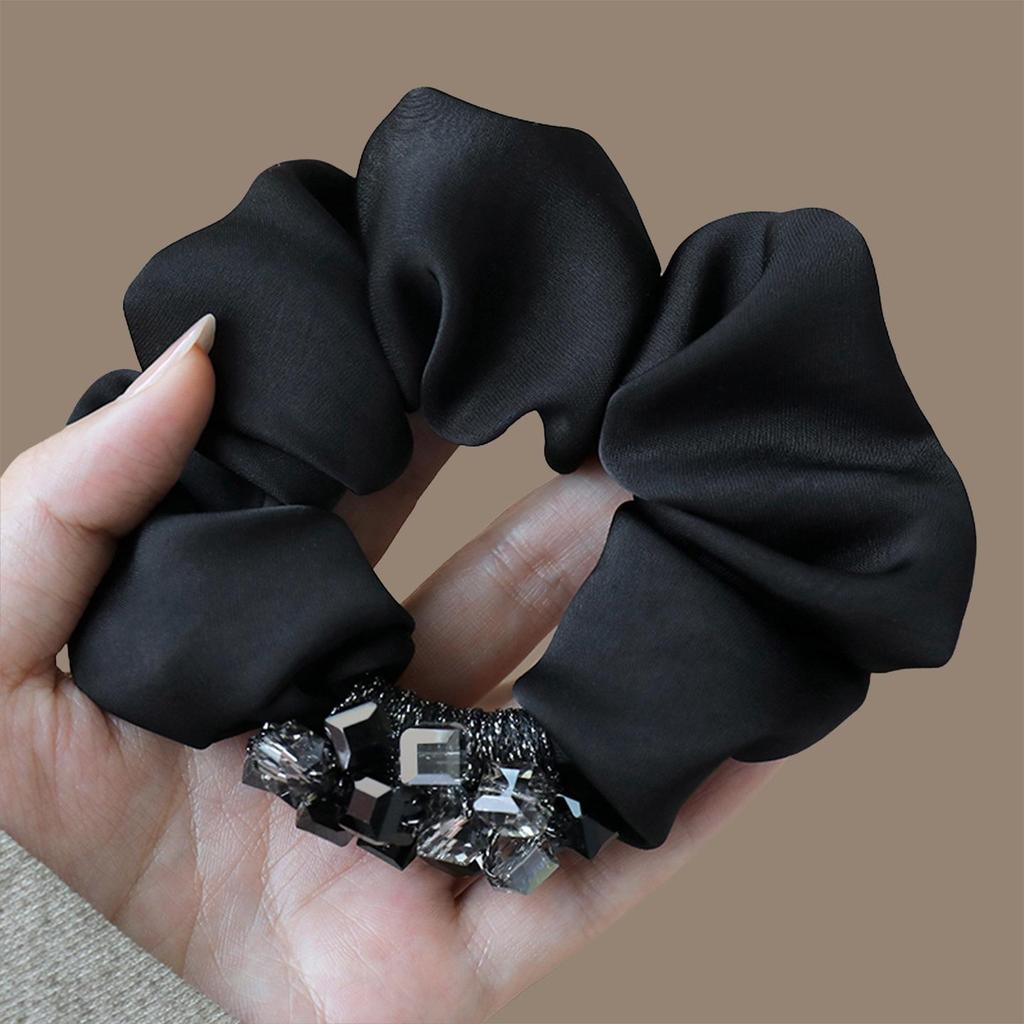 Elegant Satin Rhinestone Scrunchie for Women - Luxurious Hair Tie for Ponytails and Buns