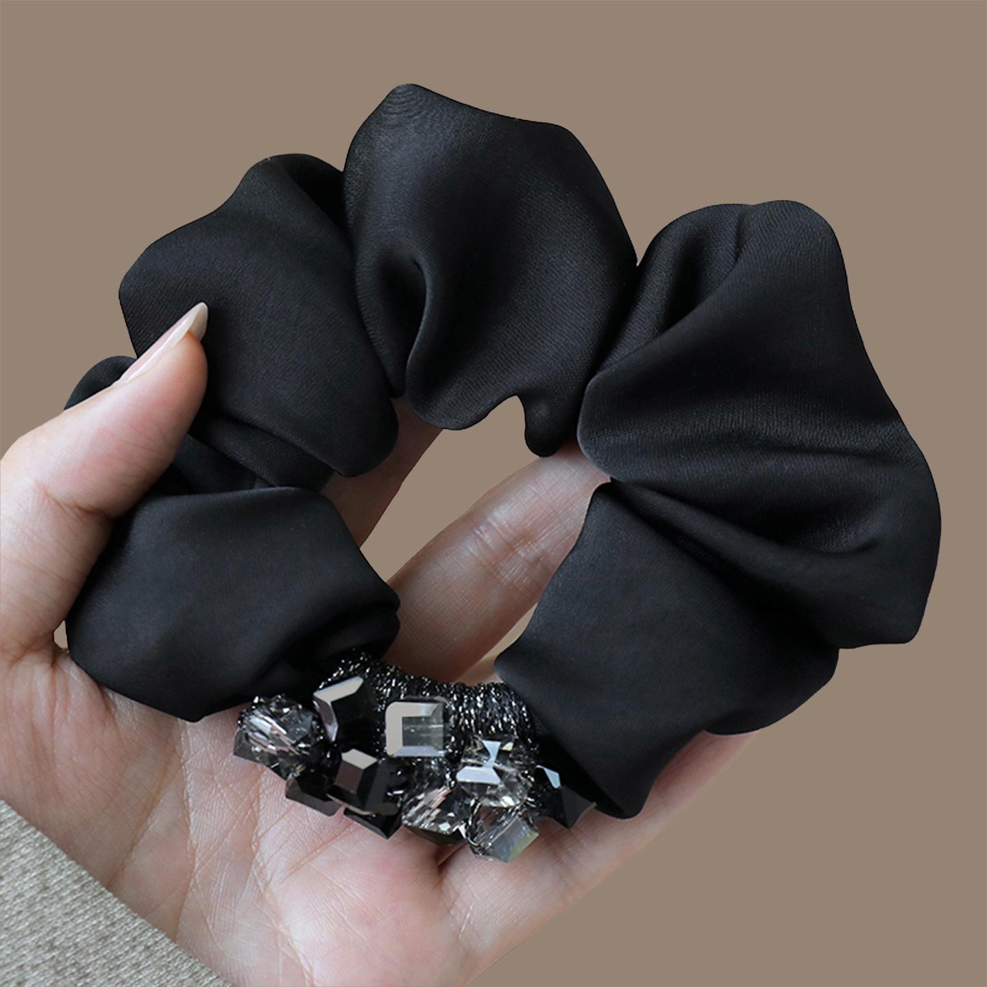 Элегантная атласная резинка для волос со стразами для женщин - Роскошная резинка для хвостов и пучков