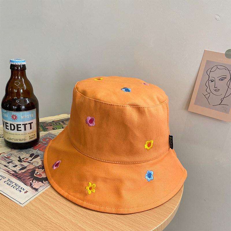 Colorful Flowers Embroidery Bucket Hats For Women Girls Summer Cotton Sunscreen Panama Sun Hat Foldable Outdoor Fisherman Caps