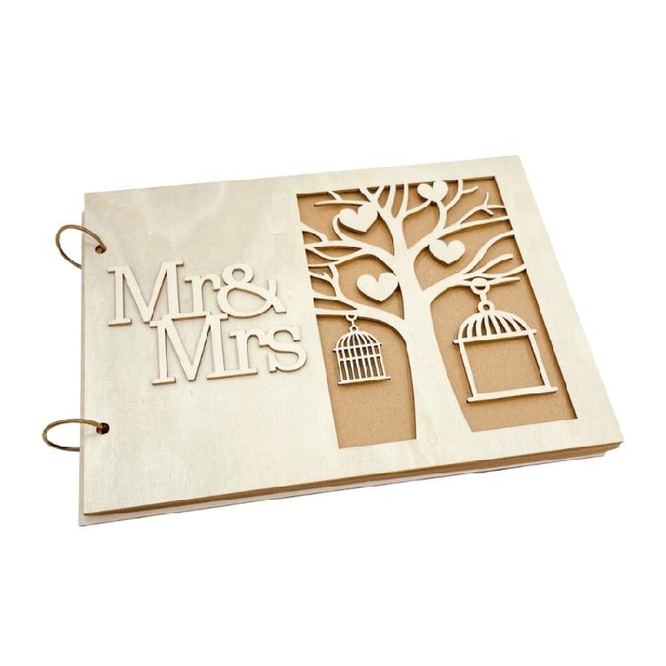 Handmade Engagement Guestbook 20 Pages Wooden Wedding Guest Book Creative Photo Frame Sign Signature Book