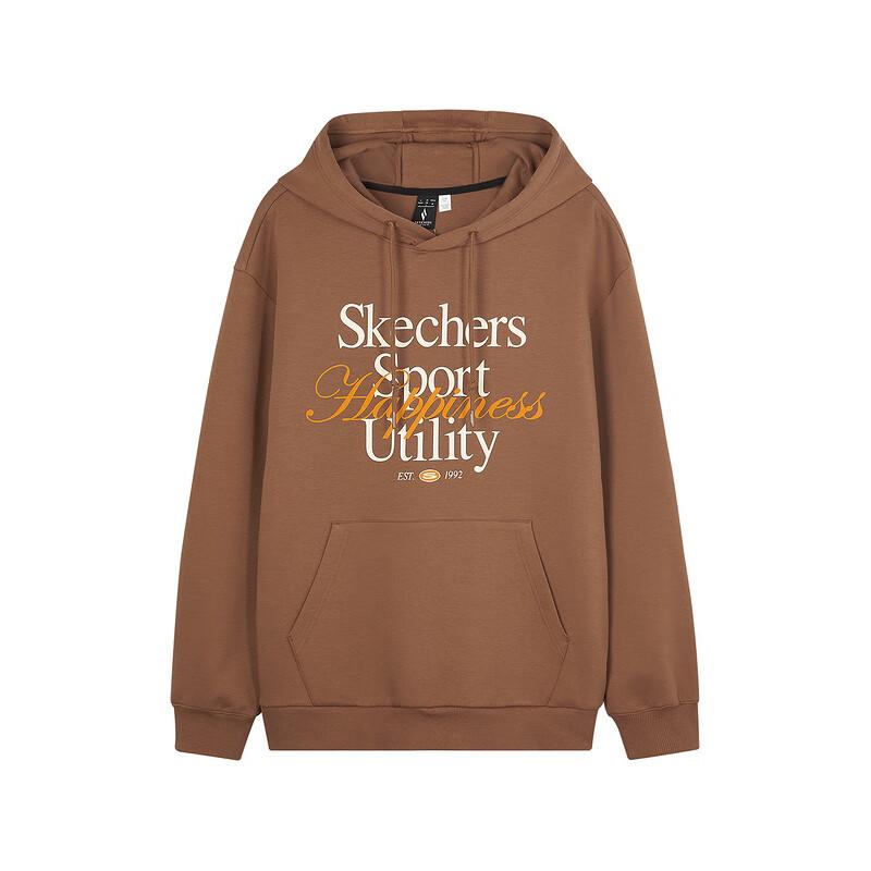 Skechers American Street Retro Sports Casual Warm Loose Comfortable Pullover Hoodie Men hoodies Caramel-Coffee L324U022-03F9