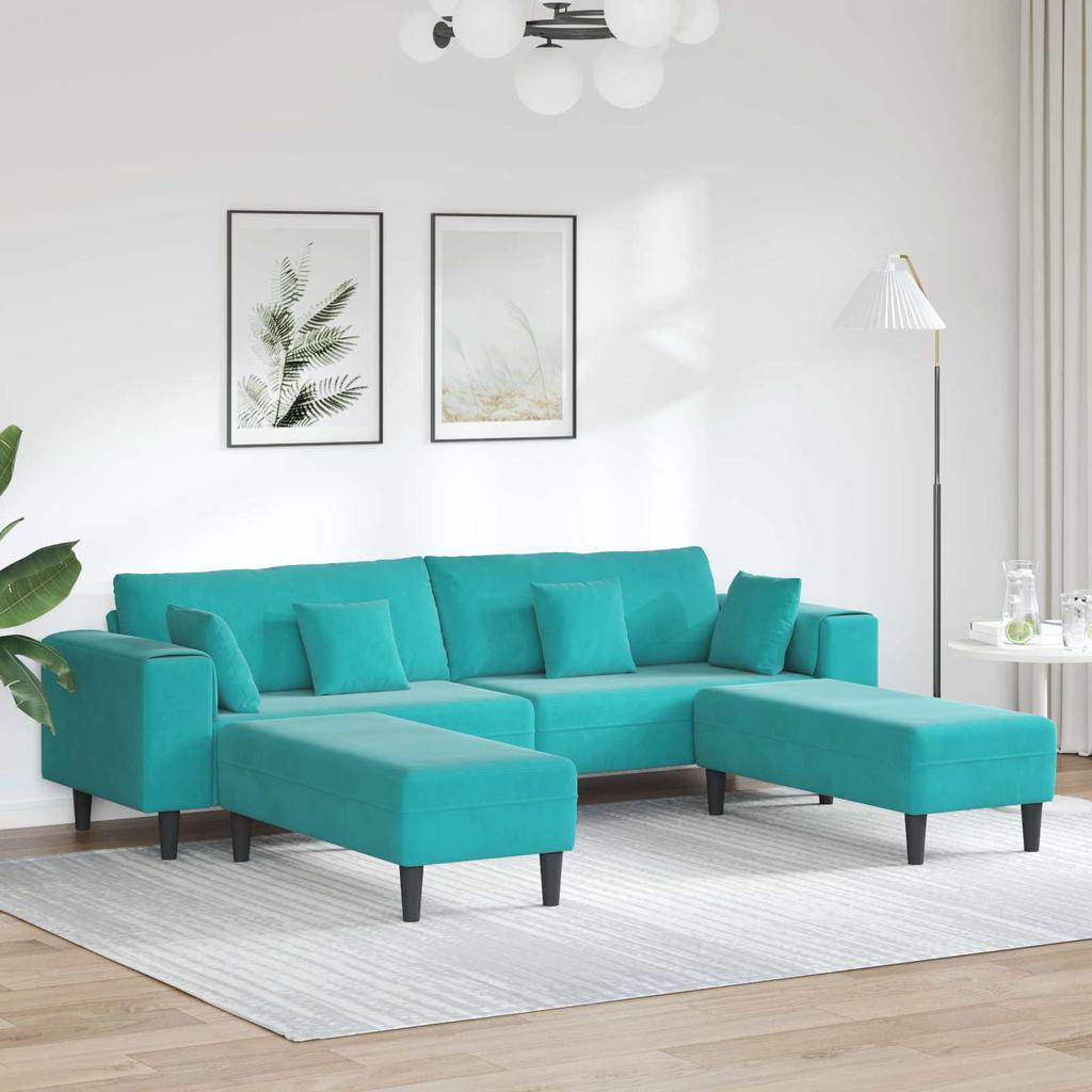 Sofa 3 Pcs Turquoise 250 X 188 X 76 Cm Velvet