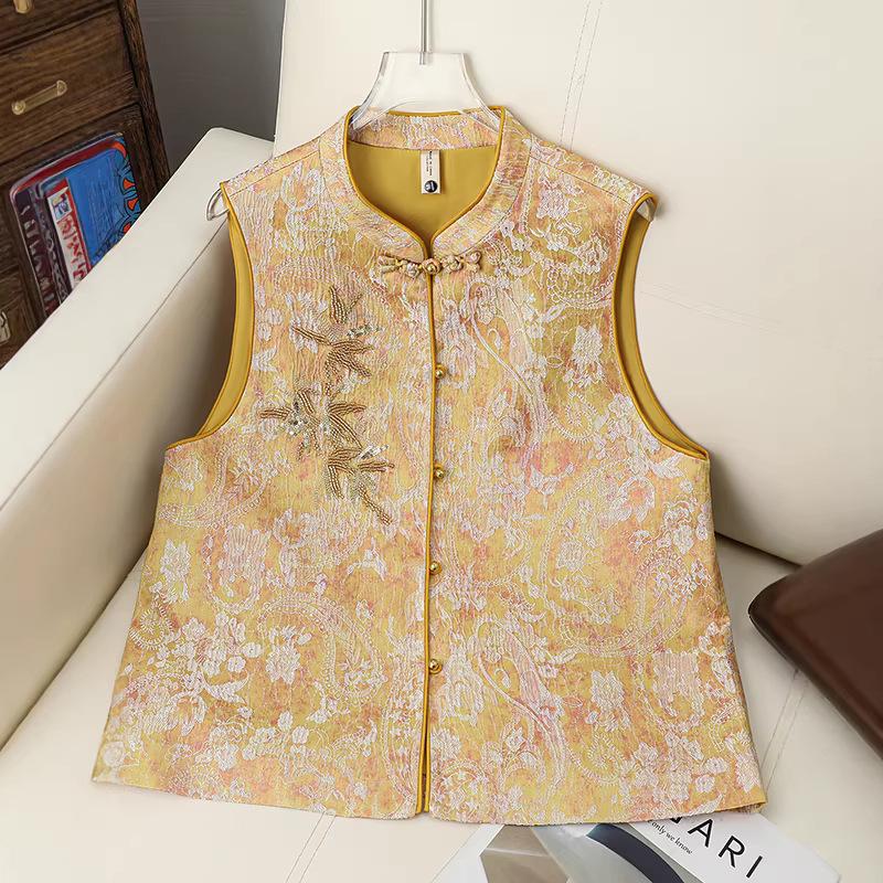 Winter Embroidered Shawl Vest - Thickened Chinese Style Sleeveless Top for Women