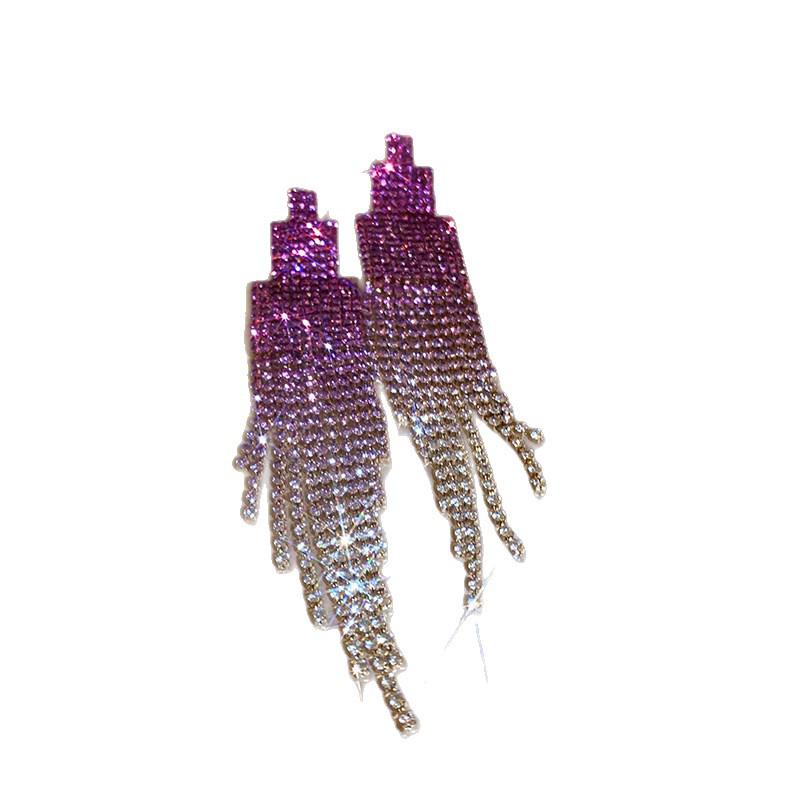 Glamorous Rhinestone Tassel Earrings - Geometric Design, Light Luxury, High-End Style for Women