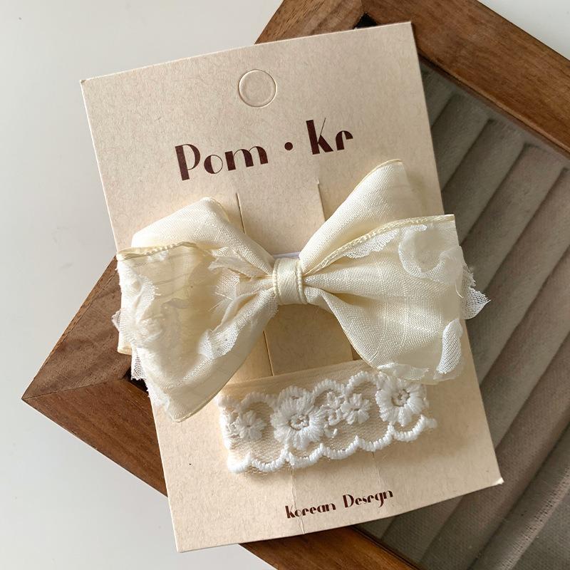 French Beige Lace Bow Hairpins Women Girls Hair Clips Pins Barrettes Accessories Hairclip Hairgrips Headdress Headwear Ornaments