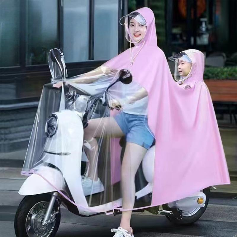 Family-Style Electric Scooter Raincoat: Extra-Large Thickened 3-Person Mother-and-Child Raincoat for Women—Full-Body Protection Against Heavy Rain