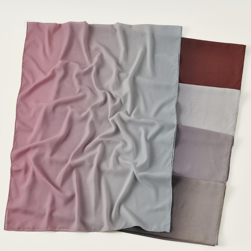 Summer Women Gradient Chiffon Hijab Scarf Long Shawl Muffler High Quality Fashion Muslim Headband Neckerchief 180*70Cm