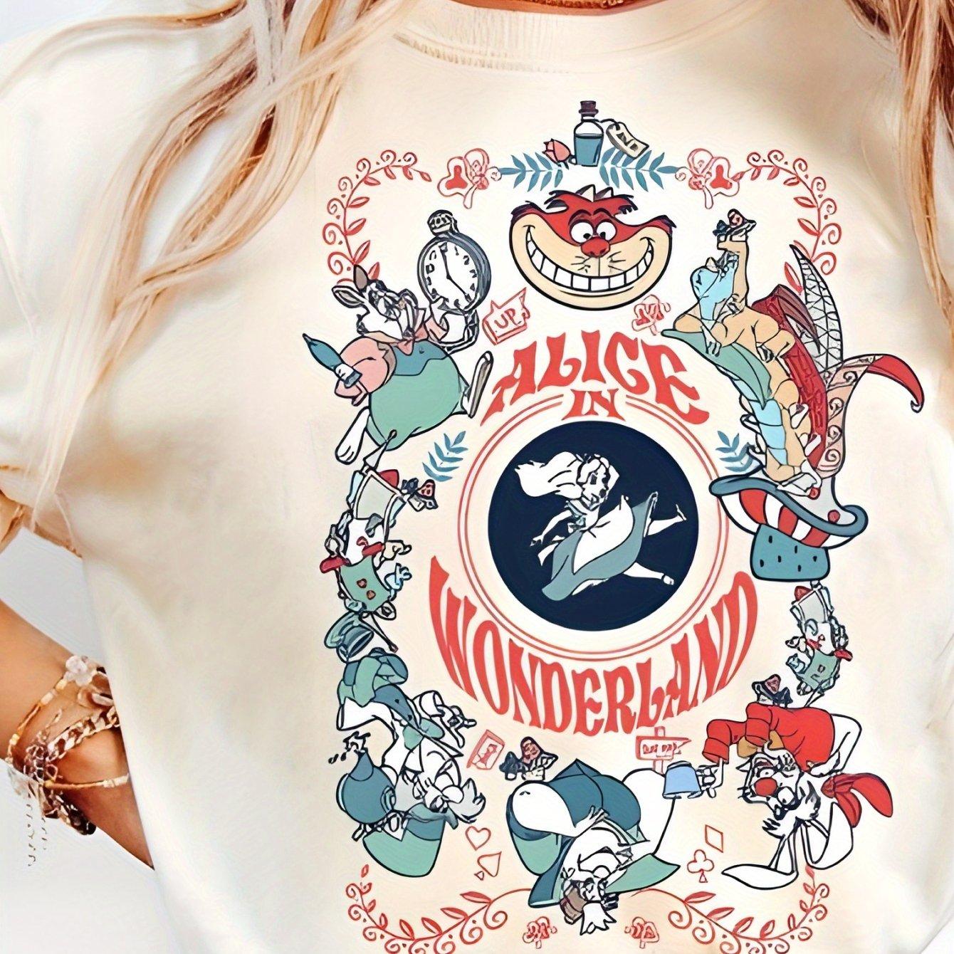 

Alices Adventures in Wonderland for Women Pure Cotton Tshirt for All Seasons New Unisex Casual Fashion Streetwear S