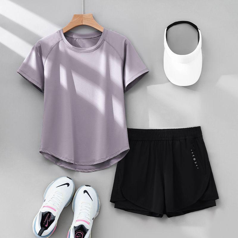 2026 Summer Women's Quick-Dry Sports Set: Loose Fit Yoga & Running Wear with Sweat-Absorbing Short-Sleeve Top