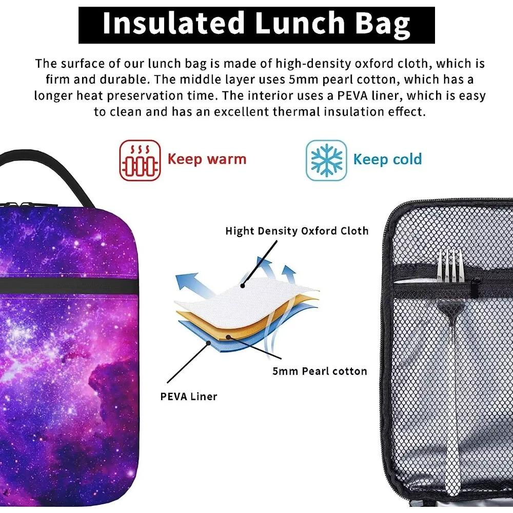 Purple Galaxy Print Lunch Box Reusable Portable Insulated Lunch Bag Bento Tote Cooler Bag for Office Work School Picnic Travel