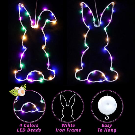 2 Pcs Easter Window Light Battery Operated LED Bunny Silhouette Lights Suction Hanging Fairy String Light for Indoor Outdoor Decor
