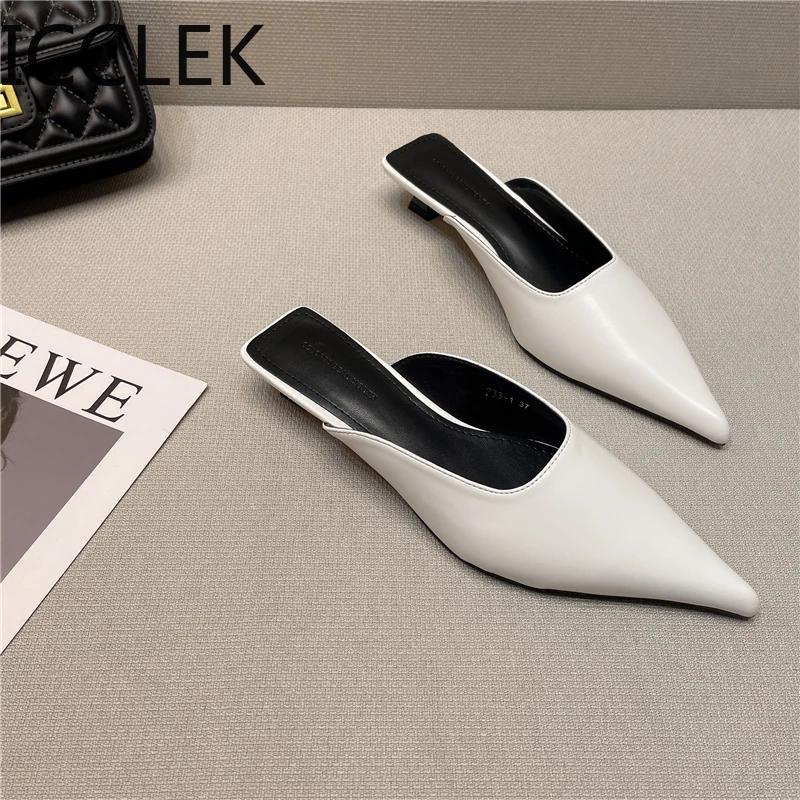 fashion Designer Women Pointed Toe Mules Slippers Fashion Shallow Slip On Slides Shoes Ladies Elegant Outdoor Low Heel Shoes