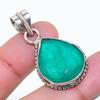 Natural Emerald(Simulated) Gemstone 925 Sterling Silver Pendant 1.38" AP-15502