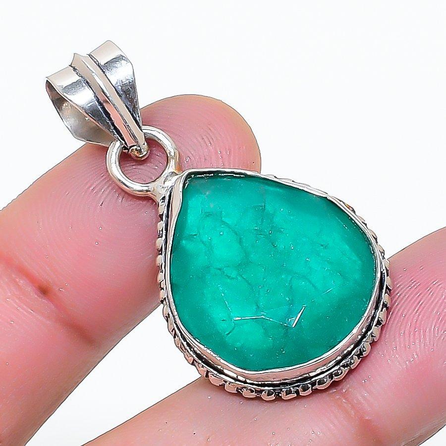 Natural Emerald(Simulated) Gemstone 925 Sterling Silver Pendant 1.38 AP-15502