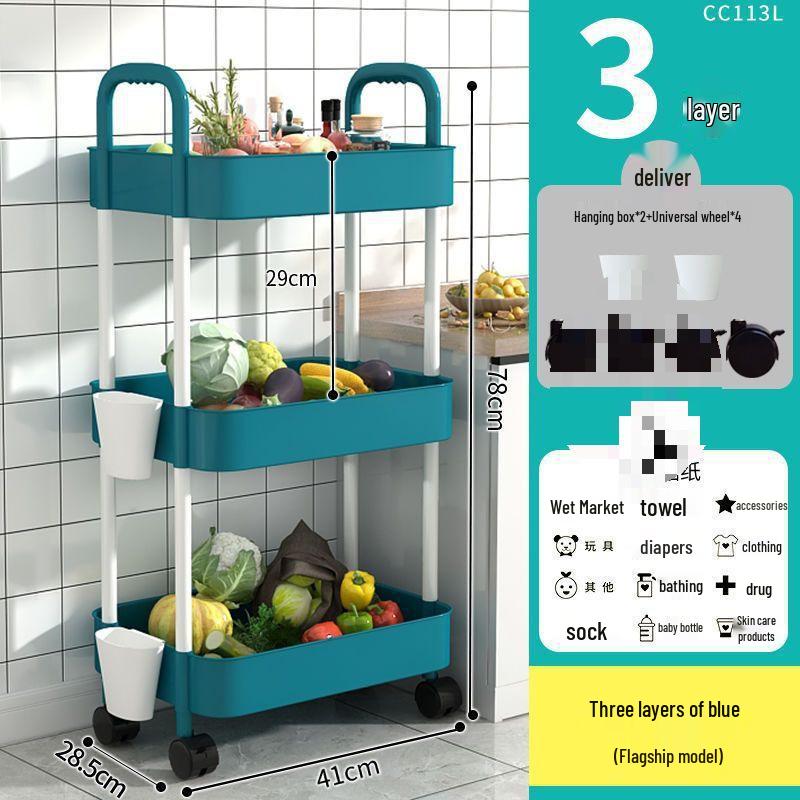 Multi-Layer Kitchen and Bathroom Storage Trolley with Wheels